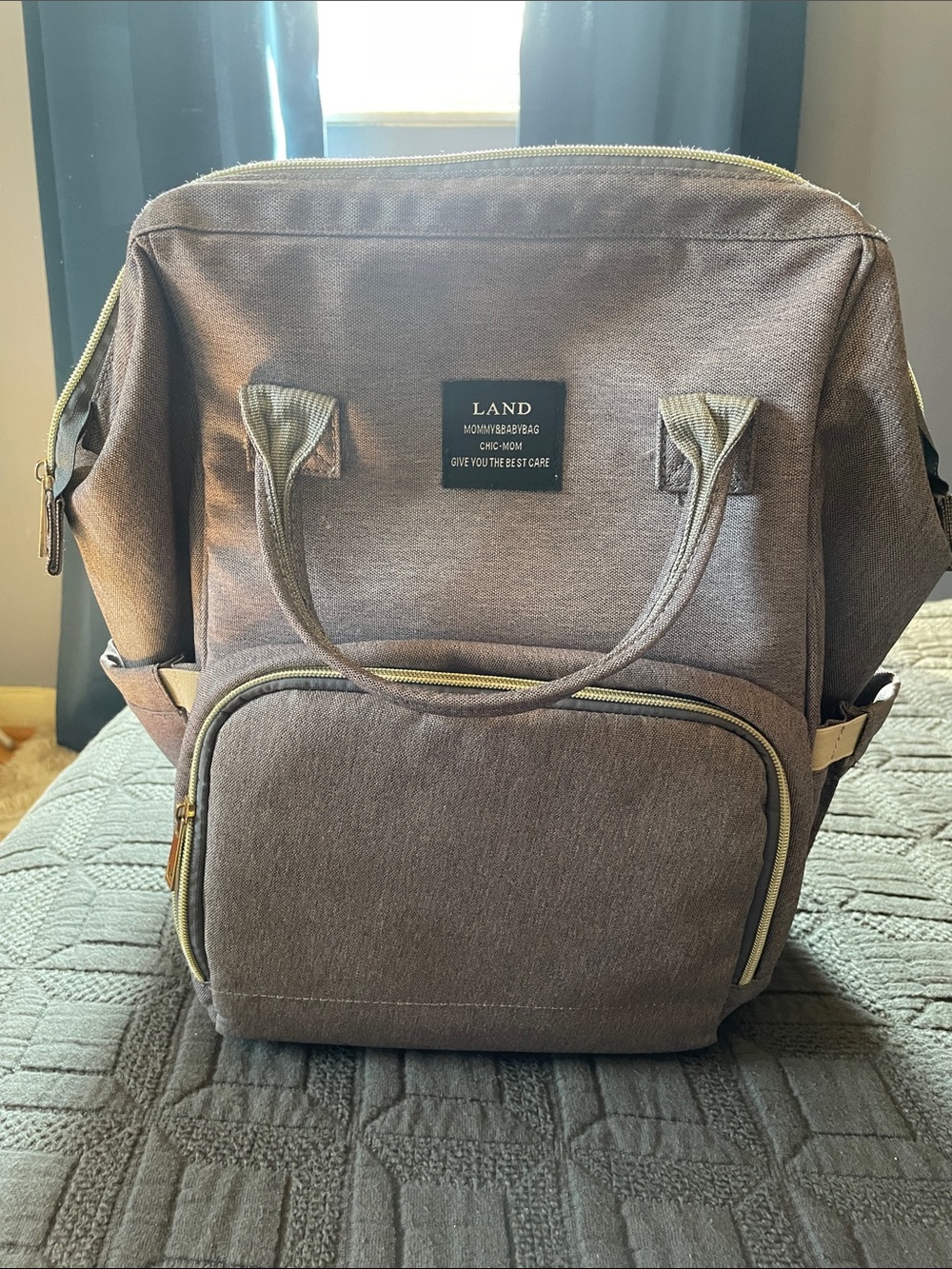 LAND Diaper bag backpack in gray canvas